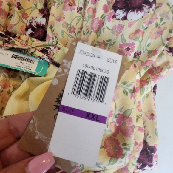Maison & Belle Yellow Purple Floral Midi Dress with Back Cutout XXL NWT - Picture 4 of 8